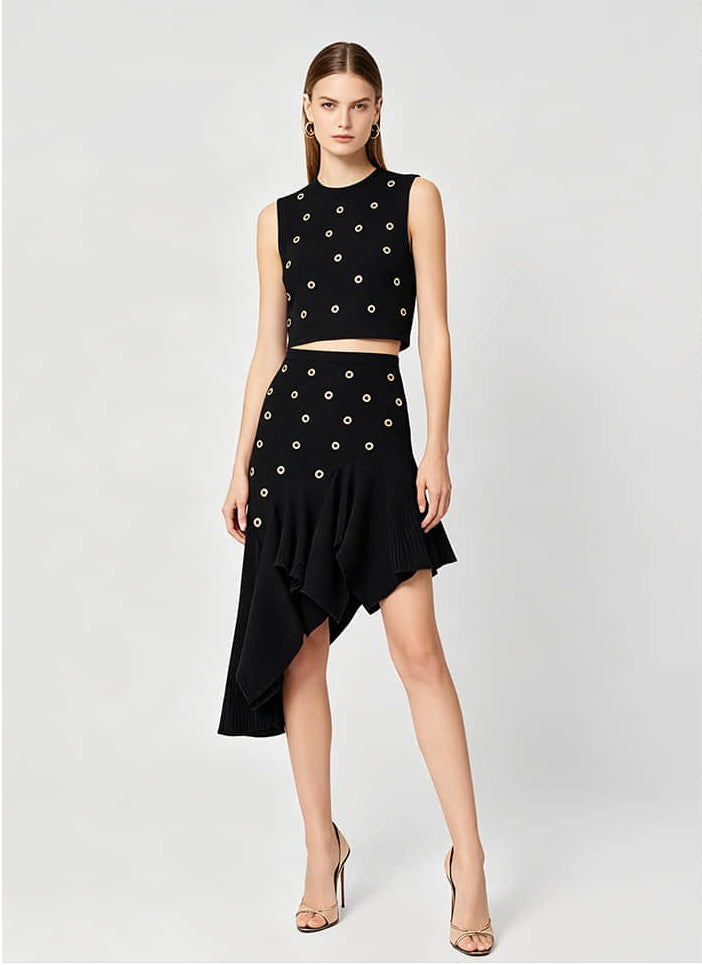 Women's black knitted vest or skirt two-piece suit
