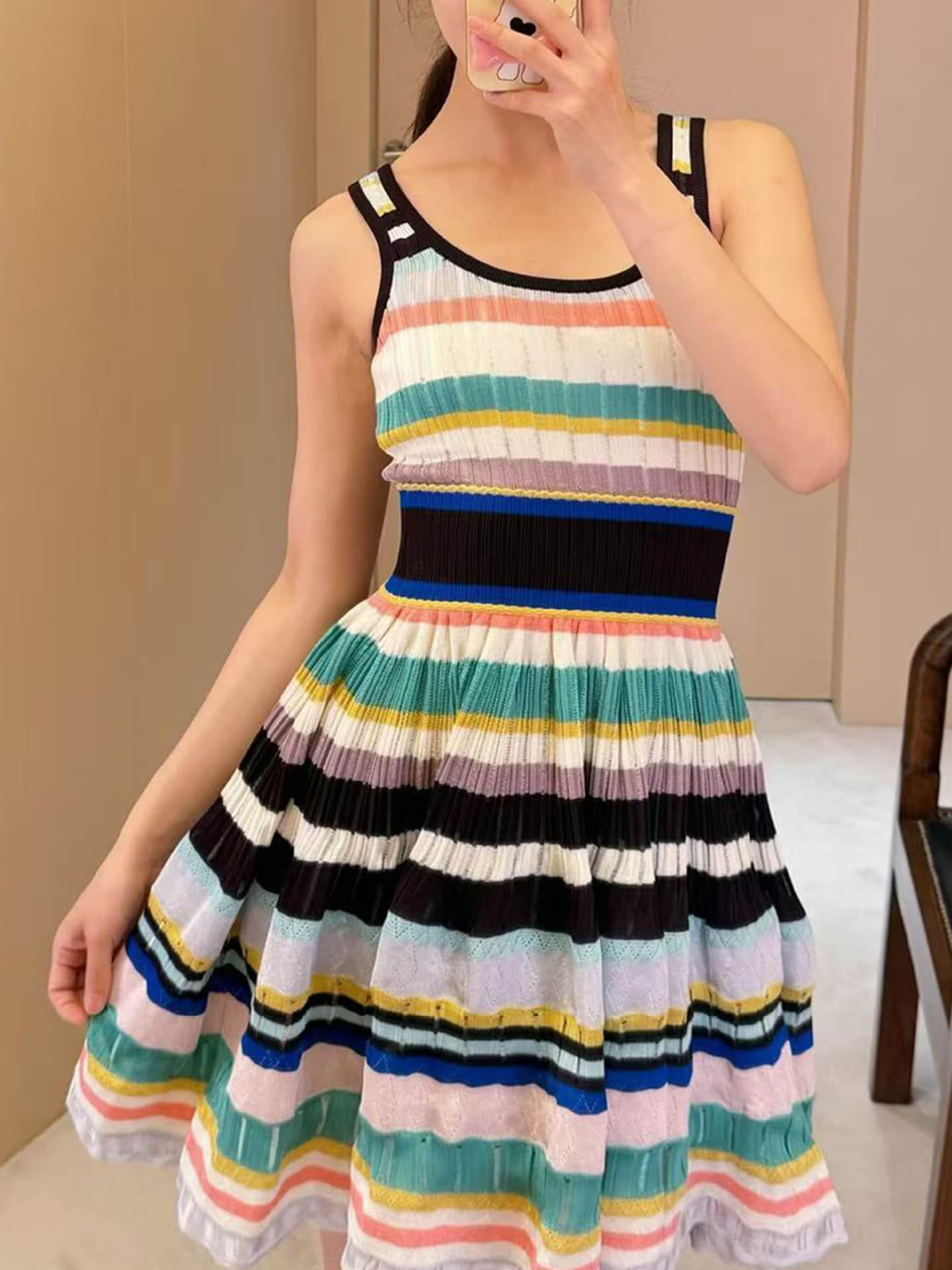 Color striped slim fit dress