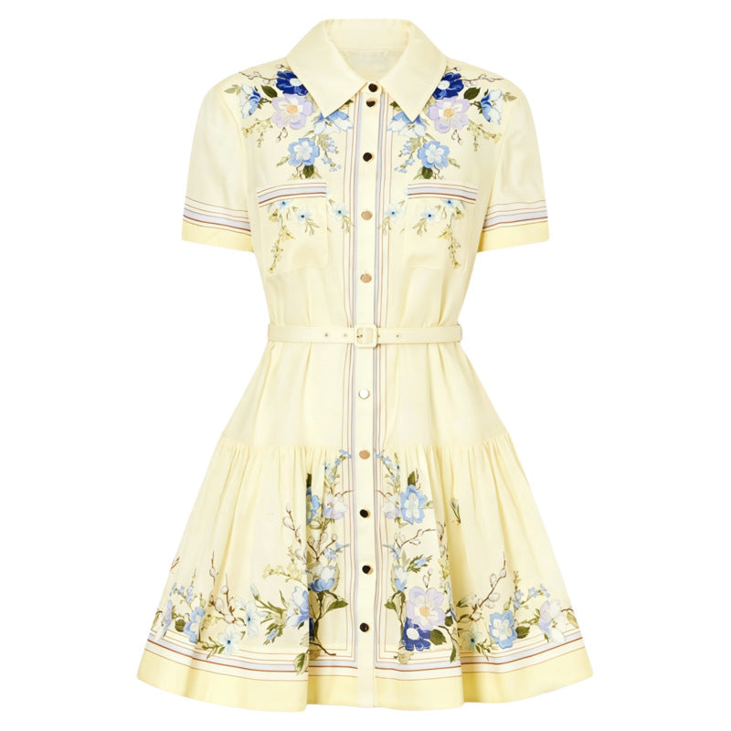 Short-sleeved V-neck mini dress