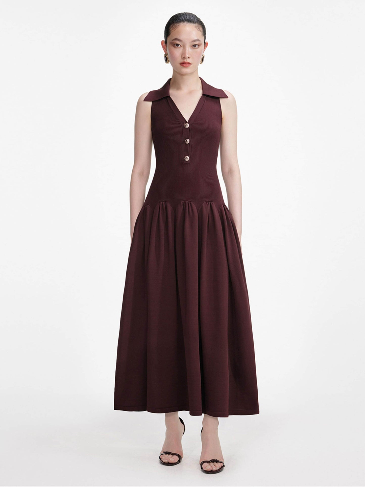 Women's Burgundy Sleeveless Knitted Dress