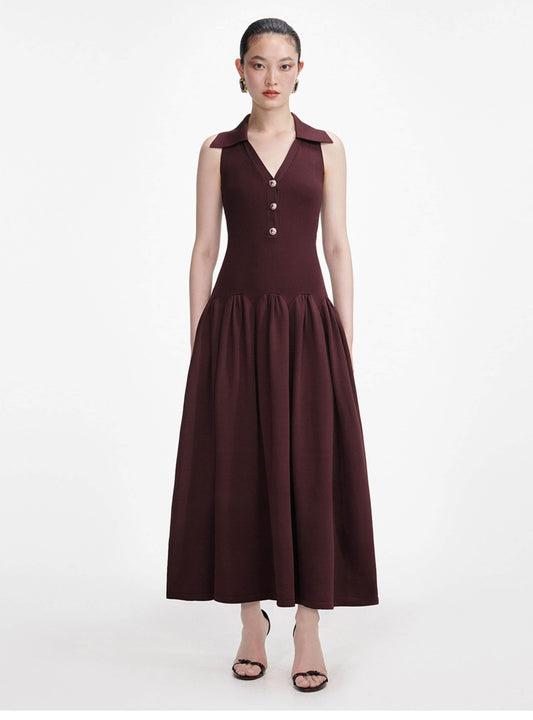 Women's Burgundy Sleeveless Knitted Dress