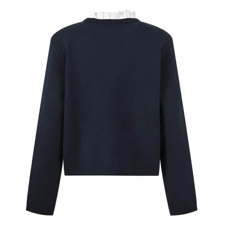Dark blue long-sleeved embroidered cardigan