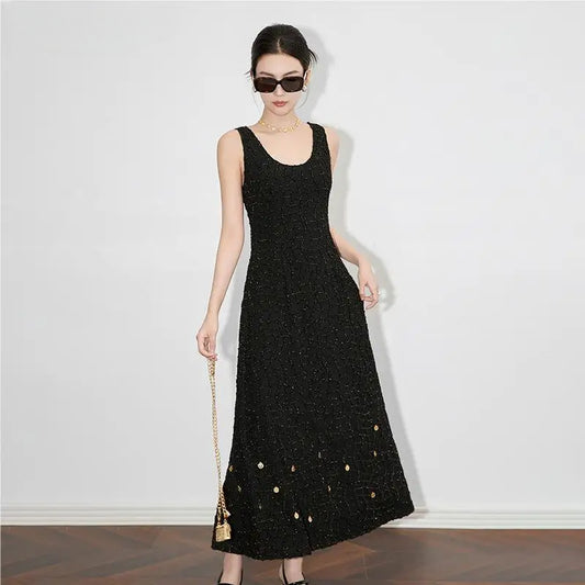 O-neck Sleeveless A-line Solid Maxi Dress For Women