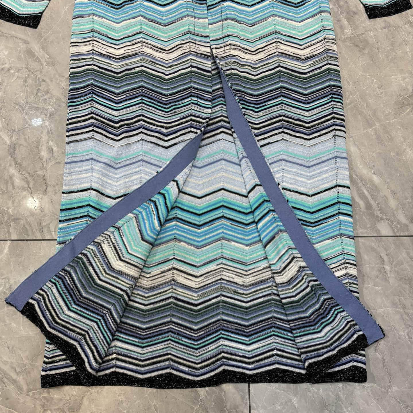 Green striped knitted long cardigan