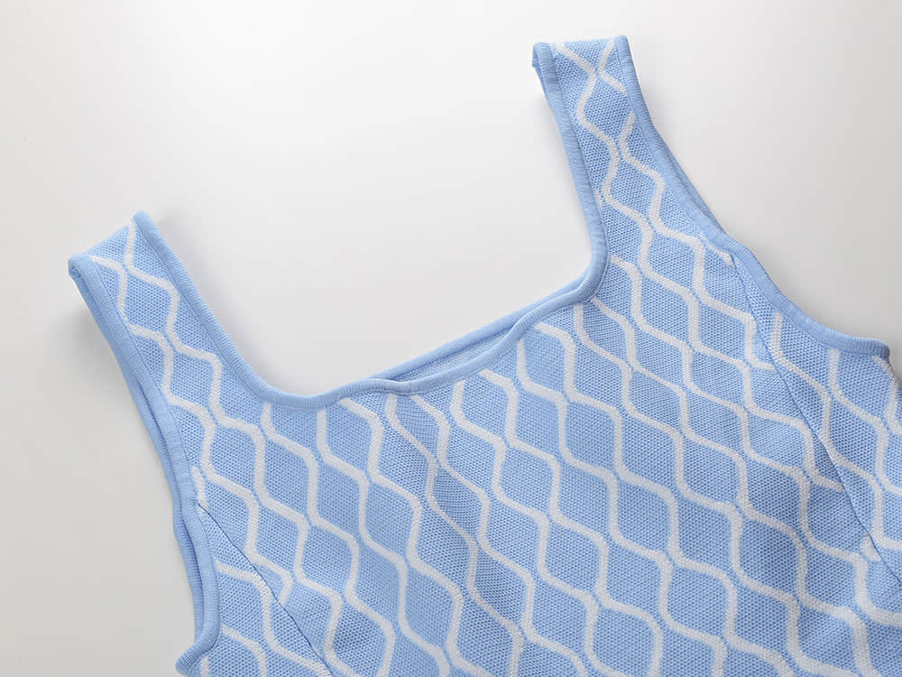 Blue Elegant Pocket Vest Knitted Mini Dress