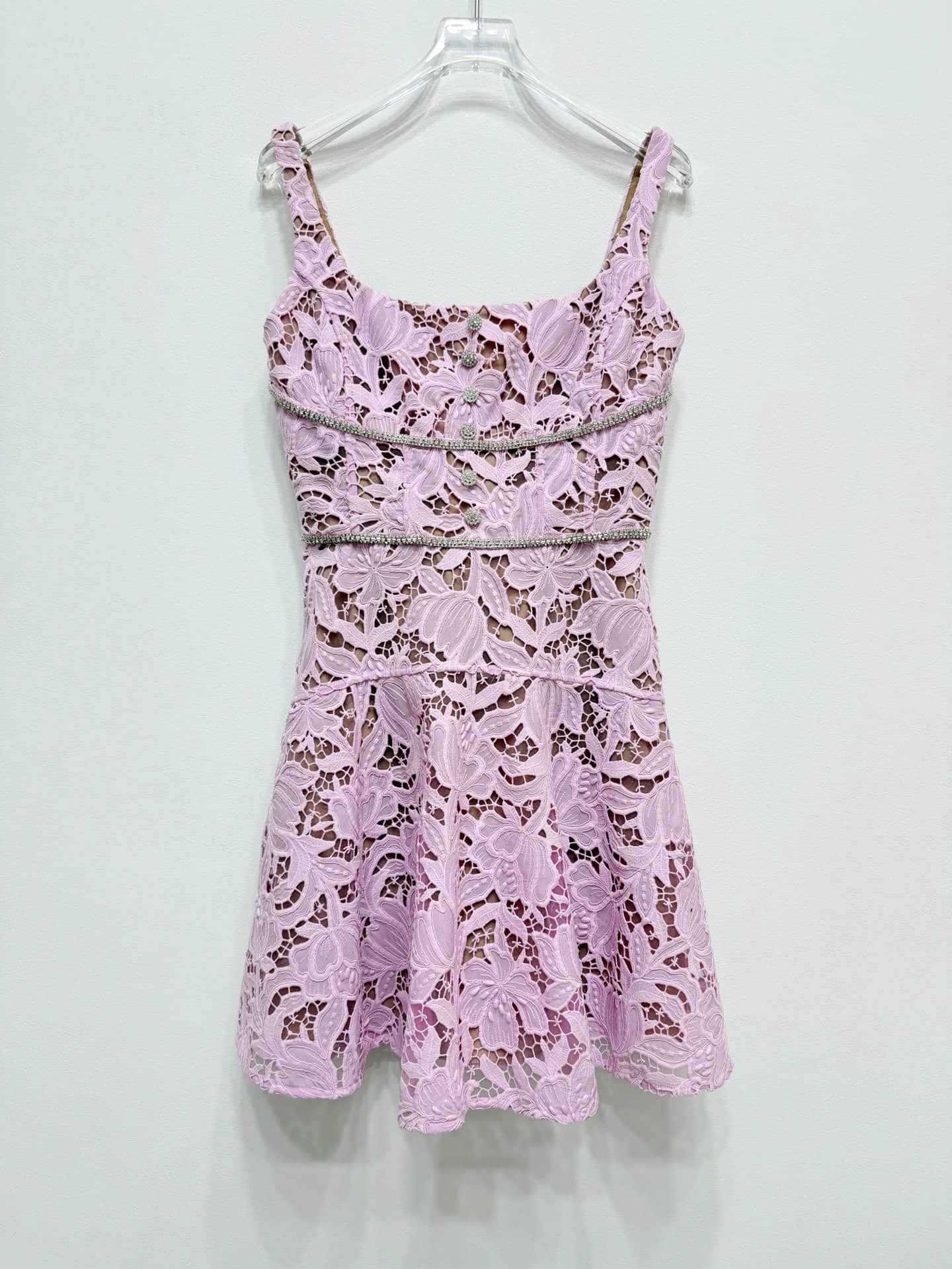 Women's pink lace suspender dress