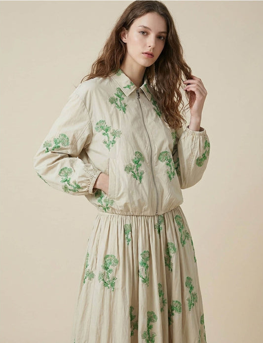 Green embroidered lapel casual two-piece suit