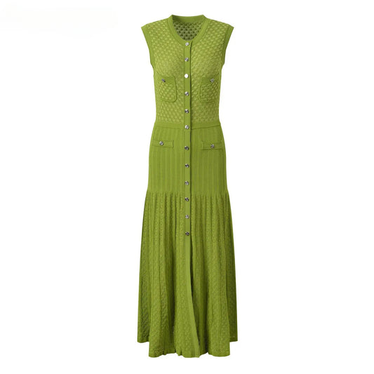 Summer O-neckline Single-breasted Women Knitted Dresses