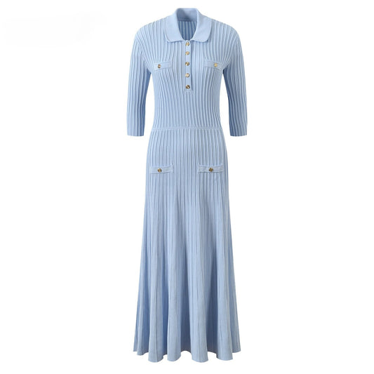 Women's blue knitted slim elegant dress