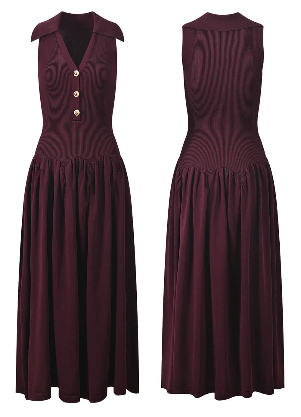 Women's Burgundy Sleeveless Knitted Dress