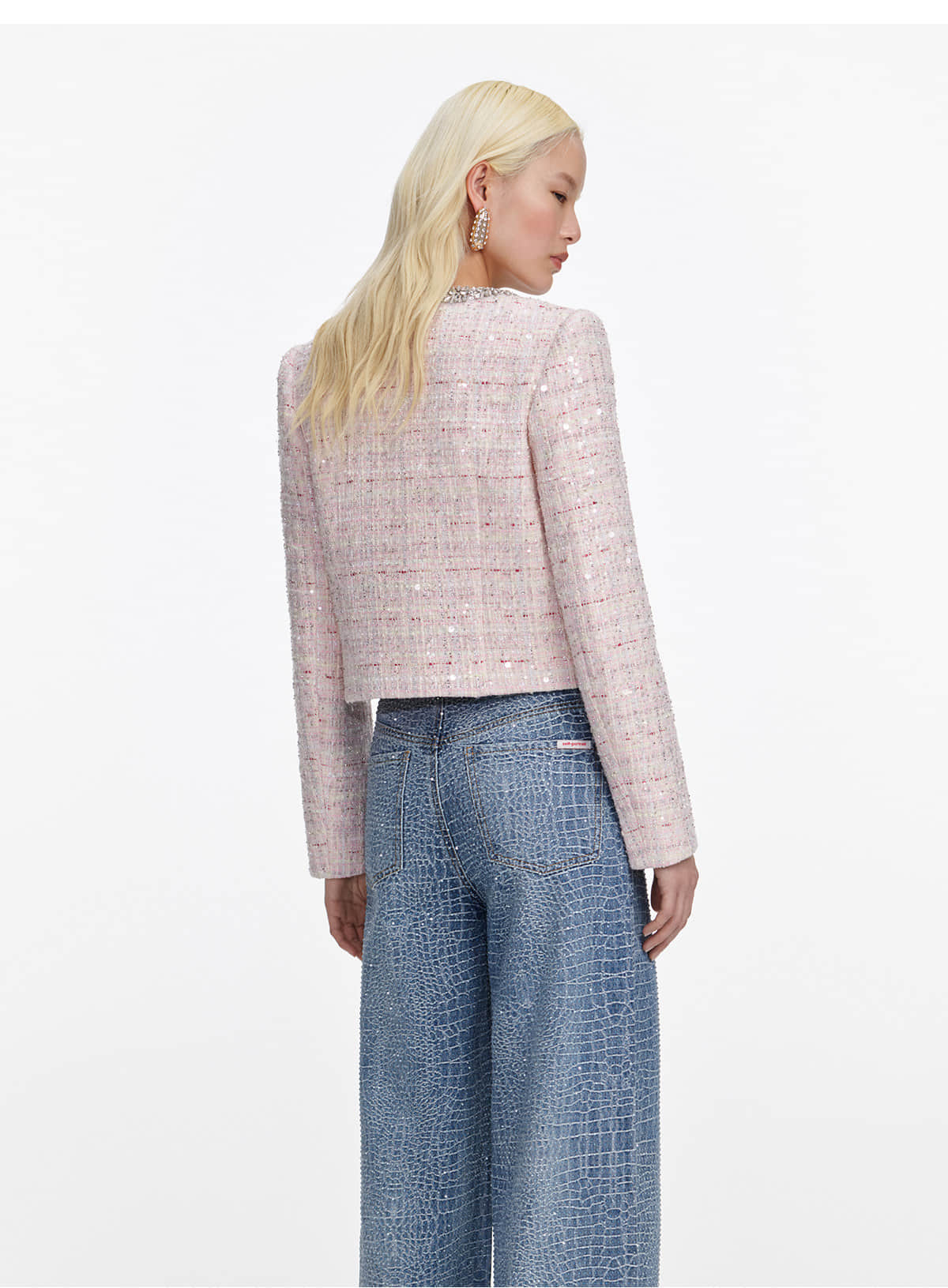 Pink women's long sleeve diamond coat