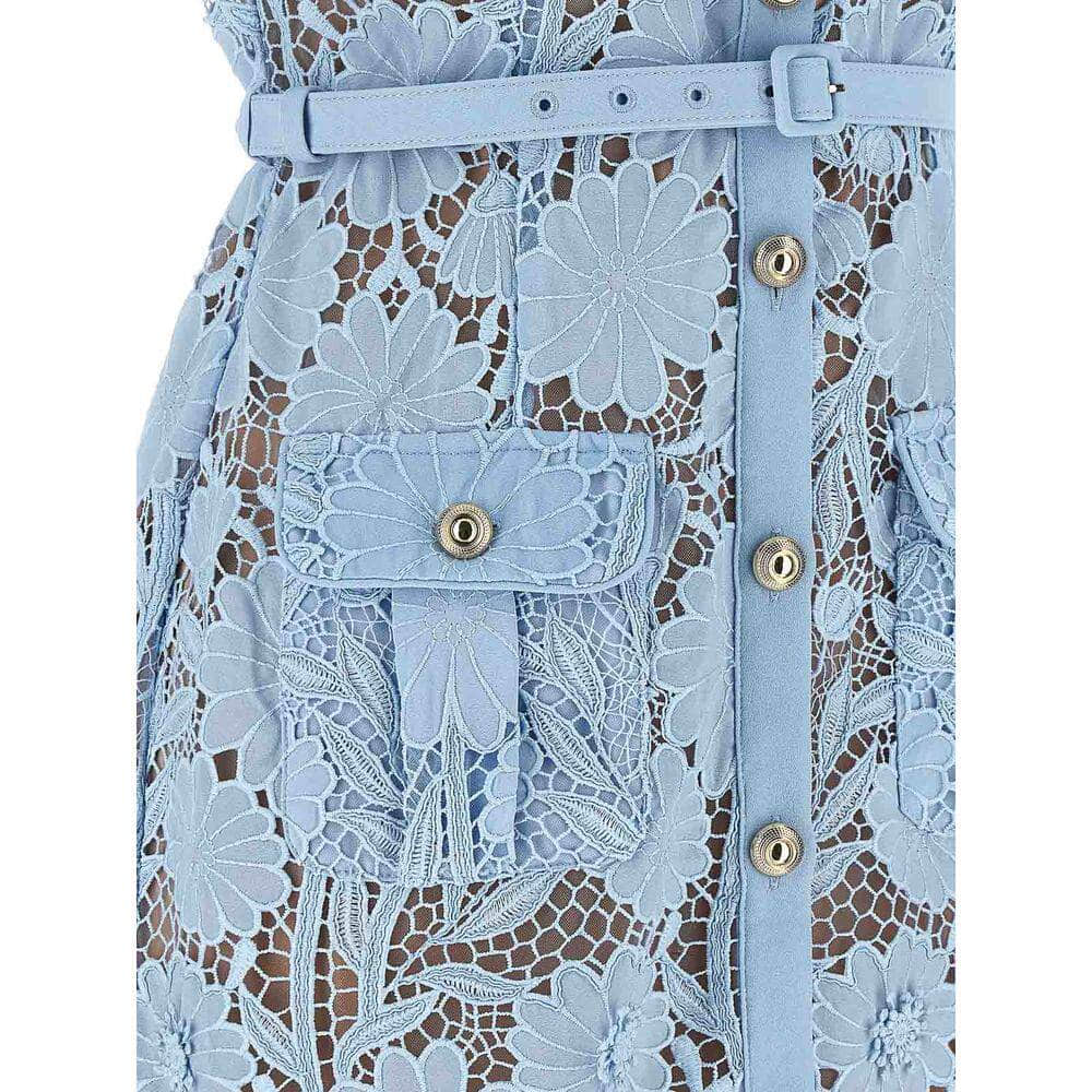 Blue lace short sleeve bow midi dress