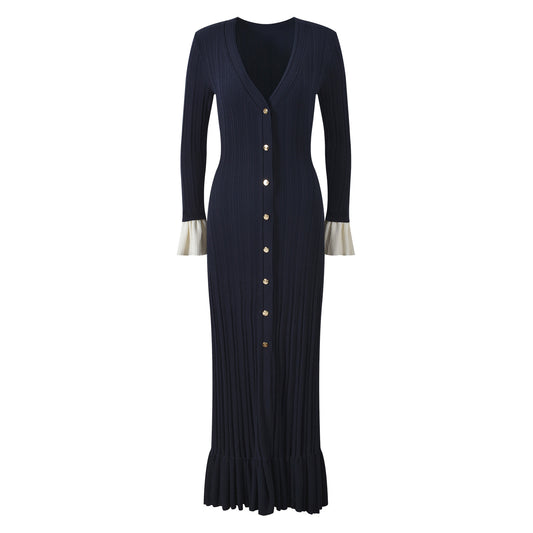 Women's long-sleeved patchwork knitted dress