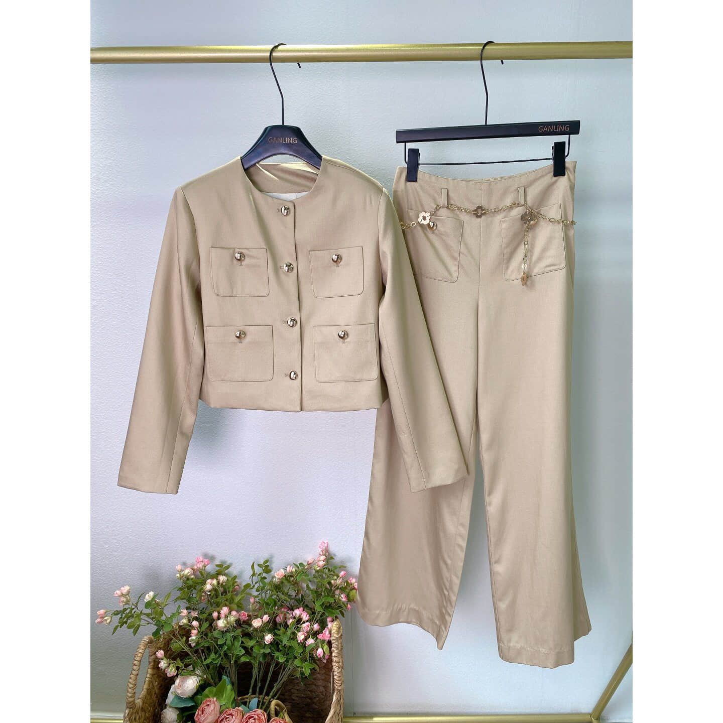 Women's pure color two-piece set