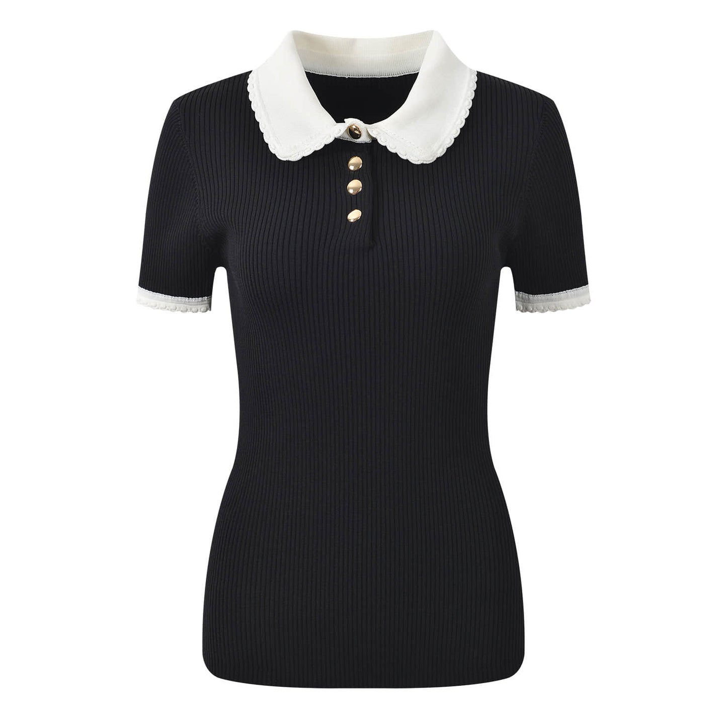 Black short sleeve lapel top