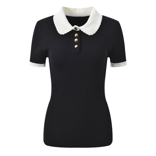 Black short sleeve lapel top