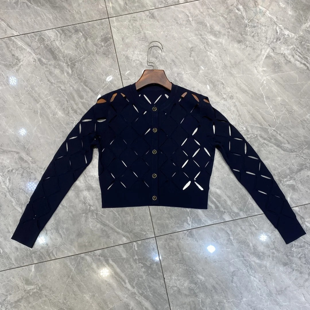 Women's dark blue dress cardigan two-piece set