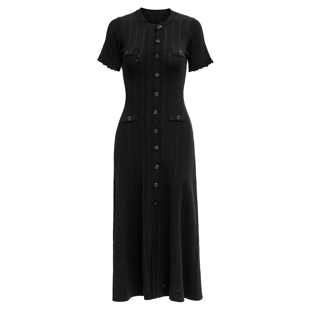 Women's Short Sleeve Round Neck Slim Fit Knit Elegant Dress