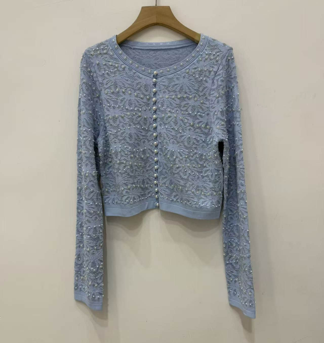Women's Blue Knitted Cardigan Dress Two Piece Suit