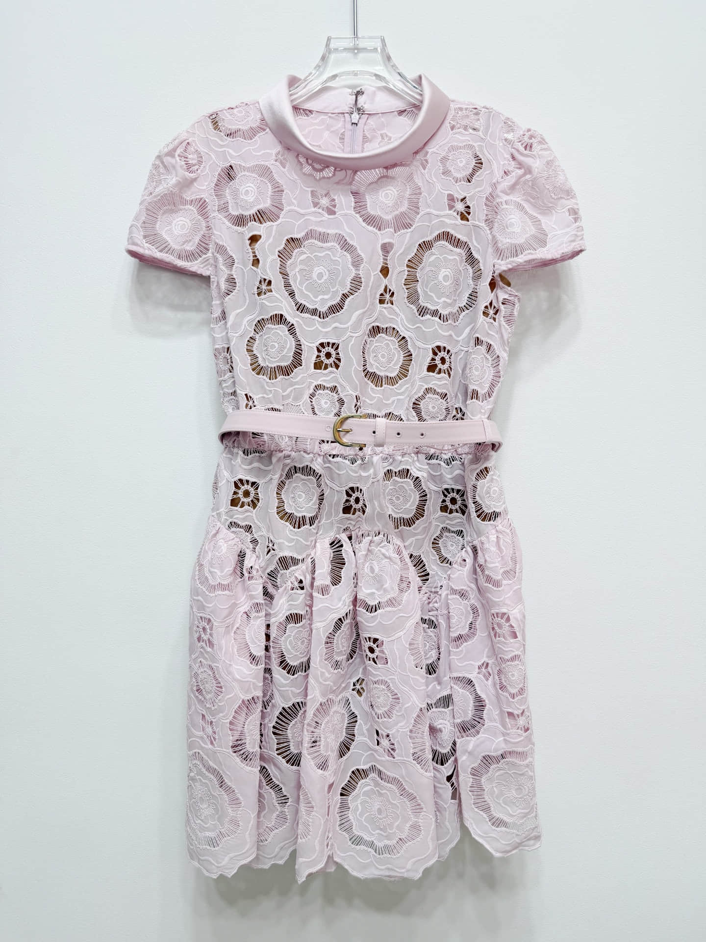 Women's Pink Lace Short Sleeve Dress