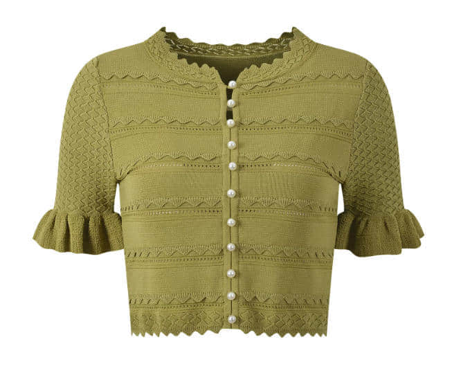 Women's green knitted short-sleeved two-piece suit