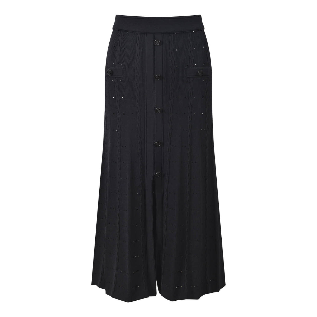 Black long-sleeved knit elegant two-piece set