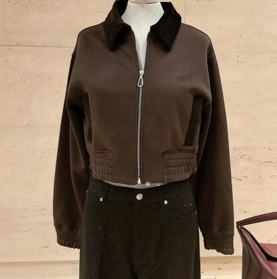 Women's retro brown wool jacket top