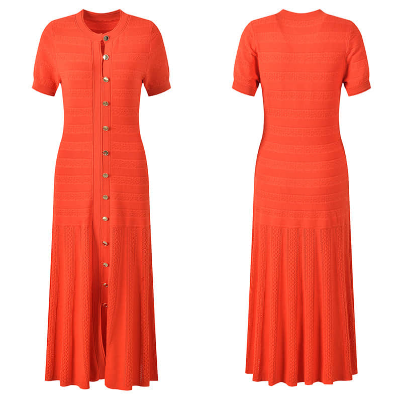 Women's Red Short Sleeve Single Breasted Knit Dress