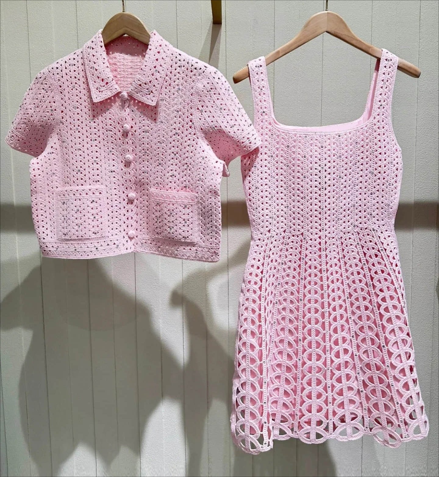 Women's pink mini dress with cardigan two-piece suit