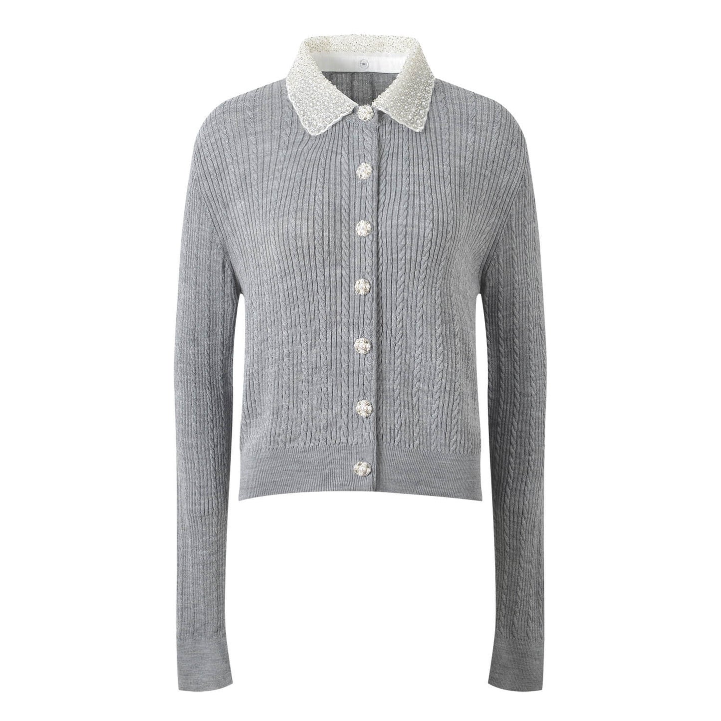 Gray Diamond Long Sleeve Lapel Elegant Women's Cardigan