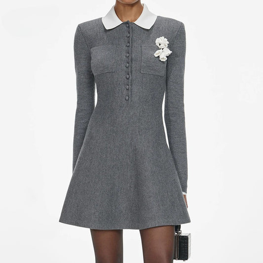 Women's gray long-sleeved dress
