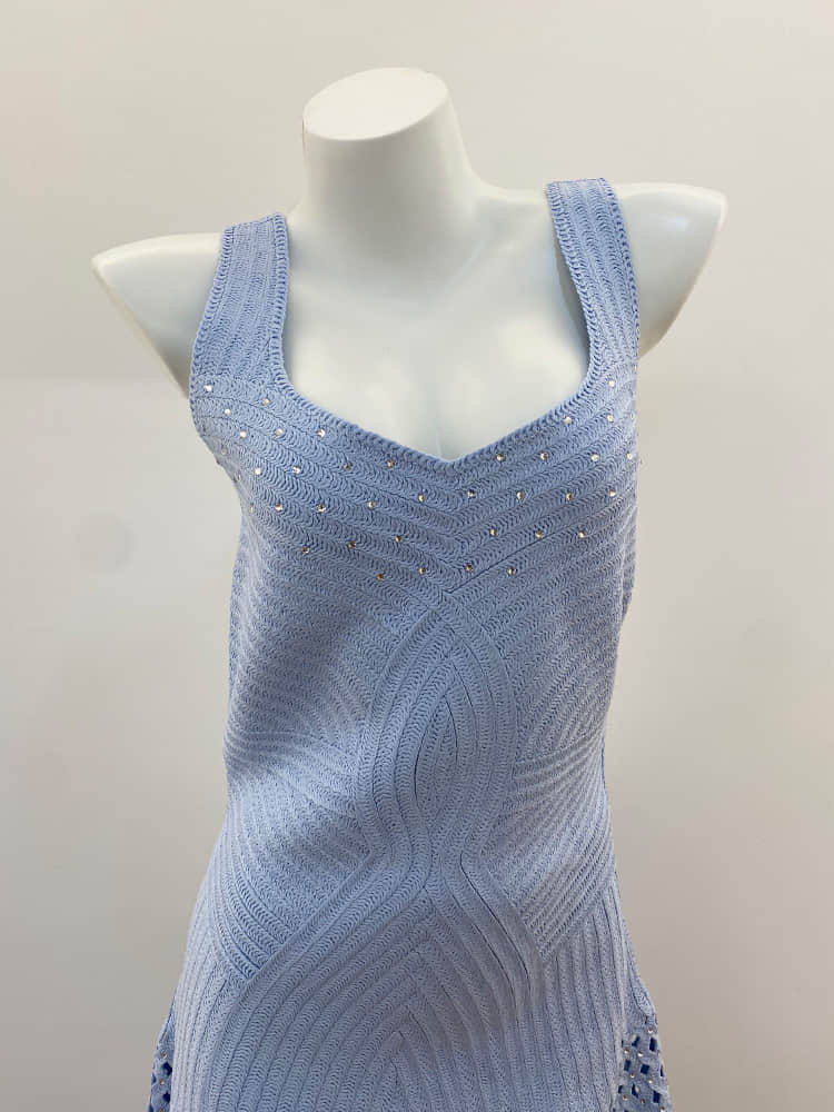 Women's blue hollow out knit dress