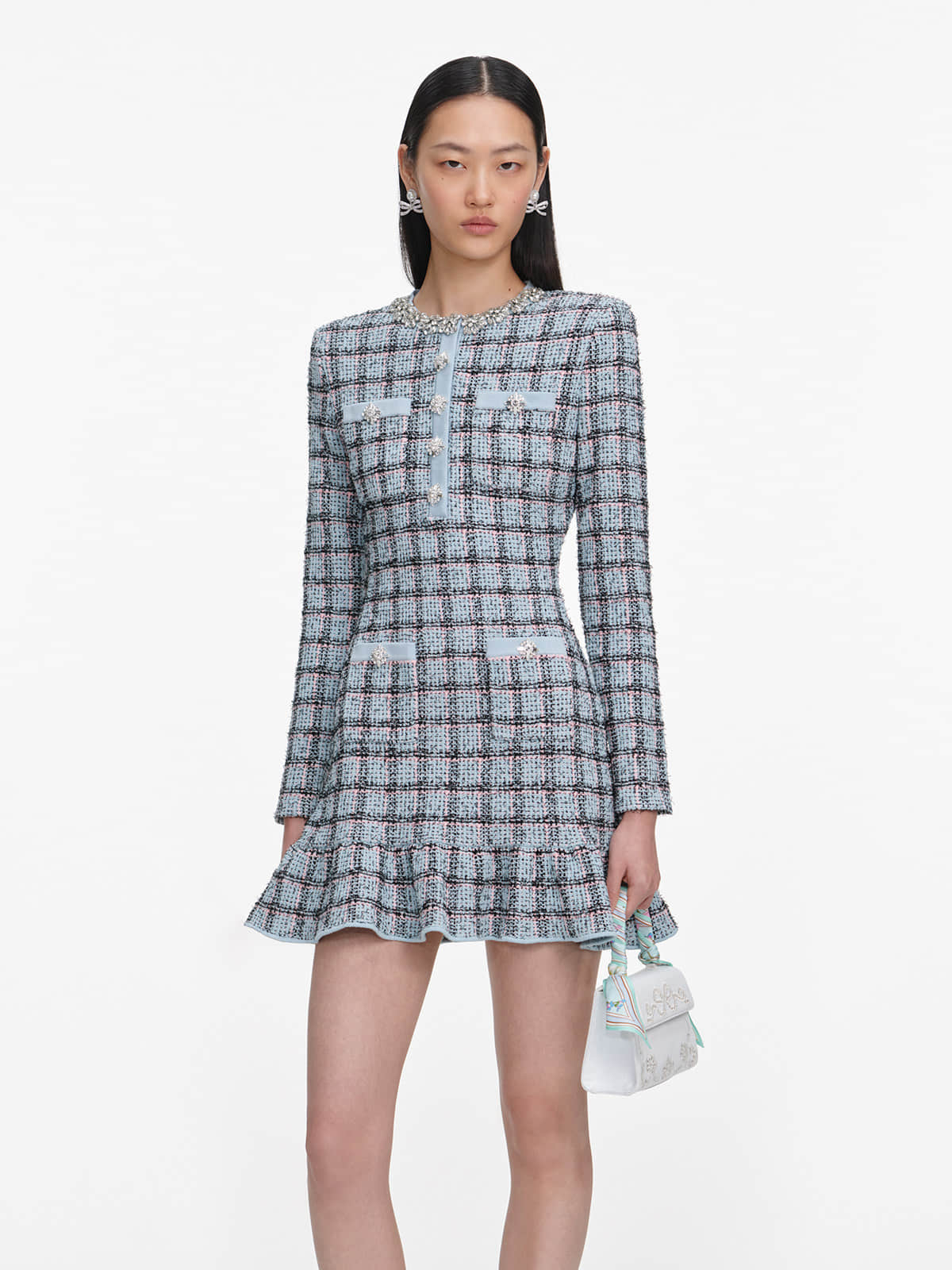 Blue long sleeve plaid dress
