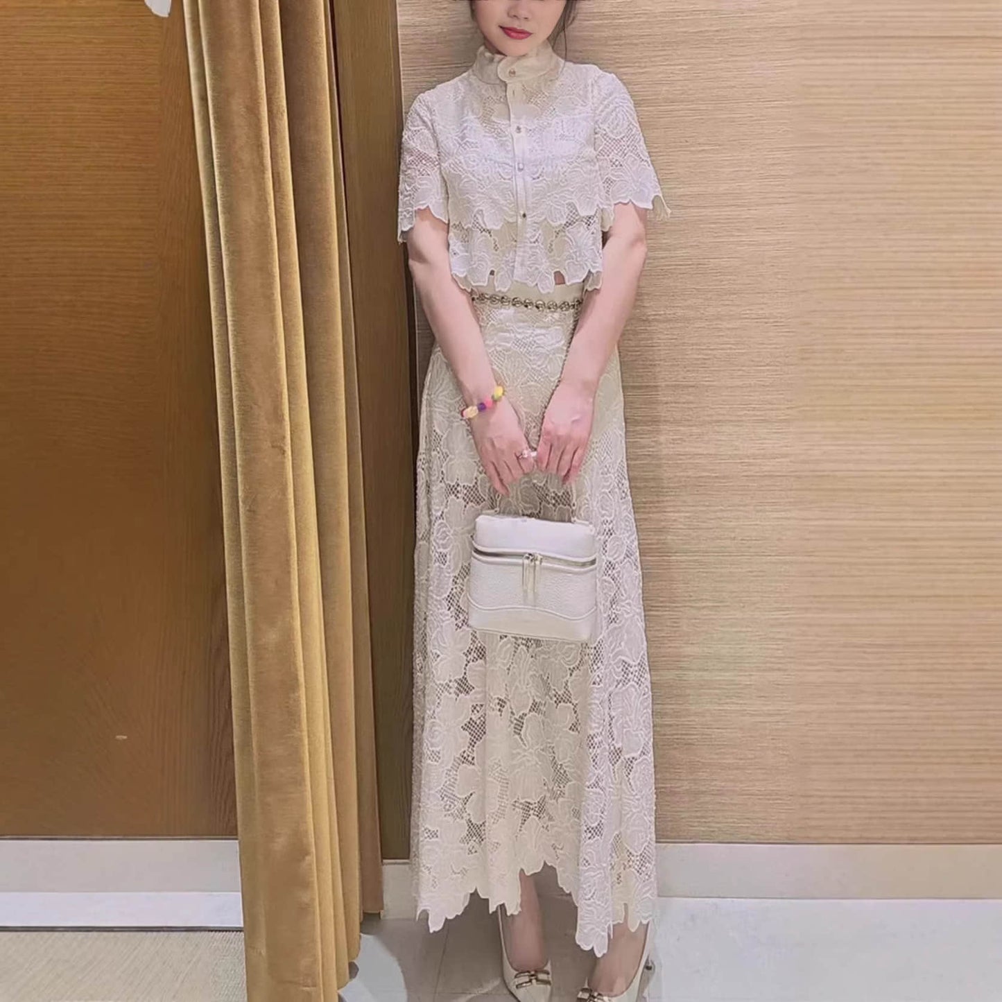 Women's lace openwork elegant two-piece set