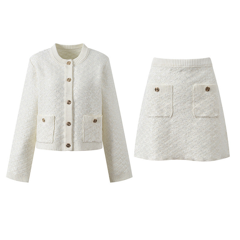 Women's white knitted three-piece suit