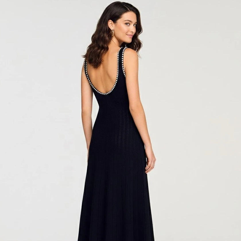 Women's U-neck Pearl Knit Bodycon Dress