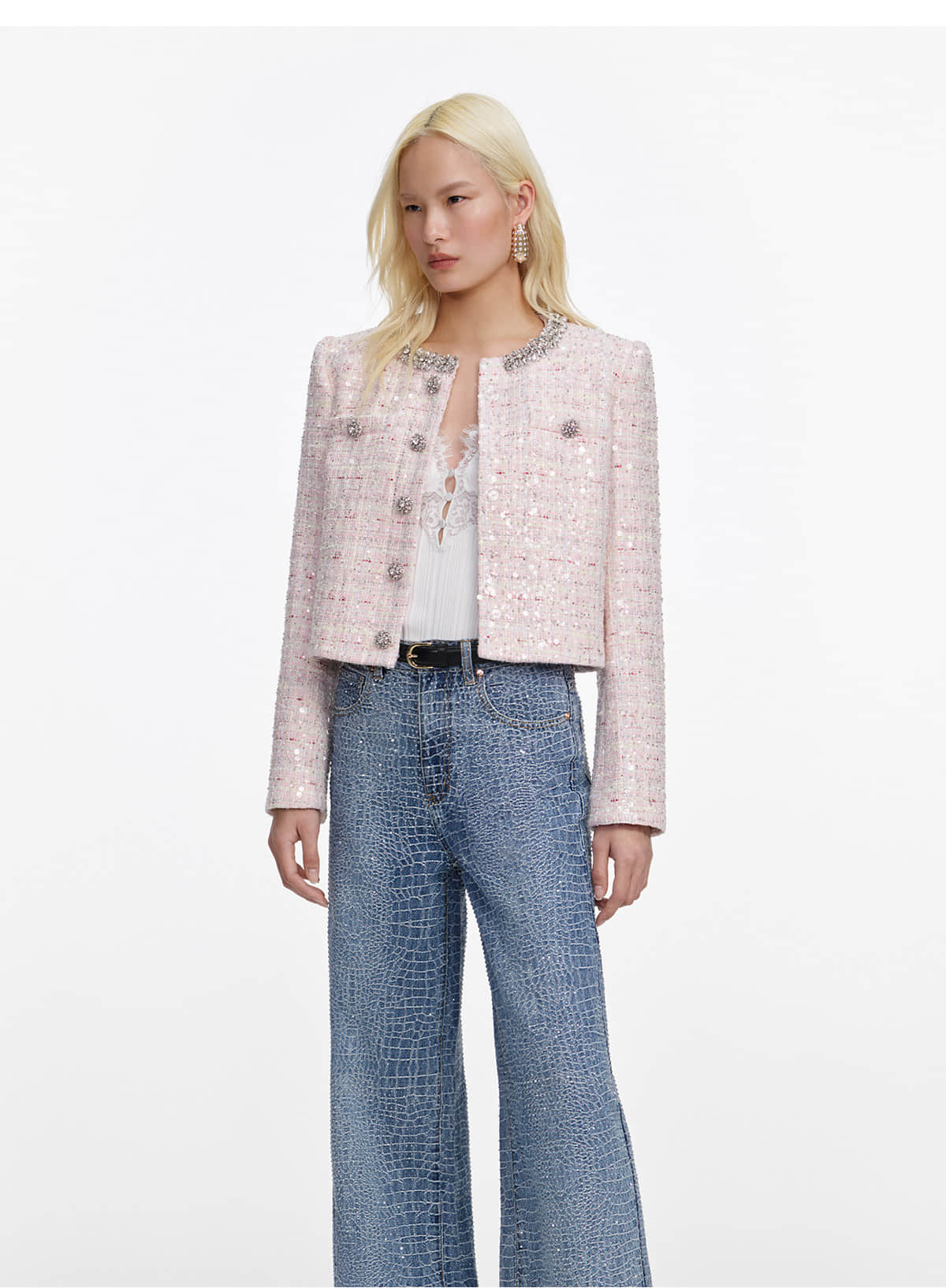 Pink women's long sleeve diamond coat