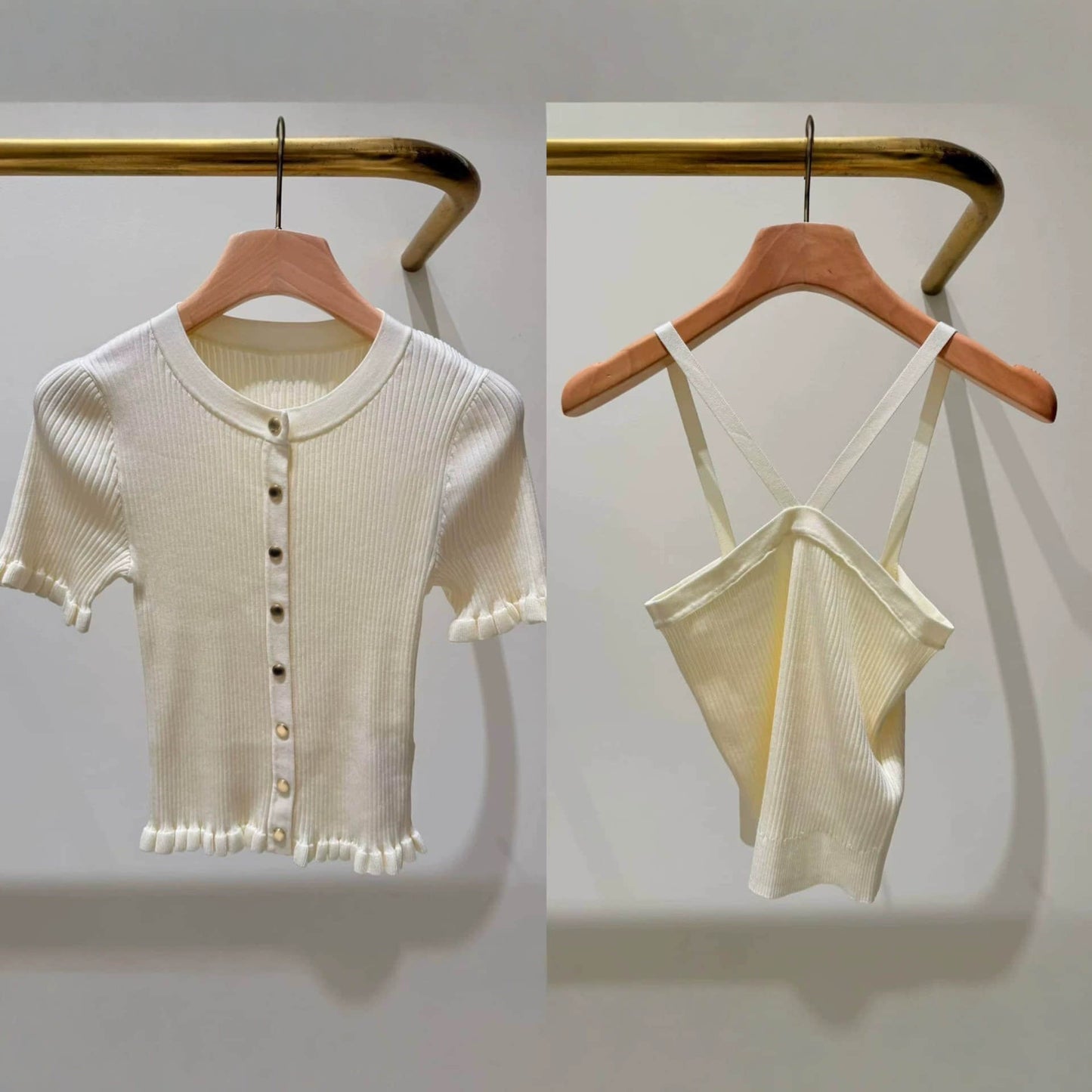 White top and cardigan two-piece suit