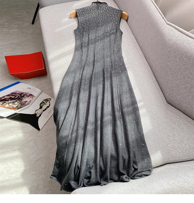 Women's gray diamond inlaid elegant slim fit dress