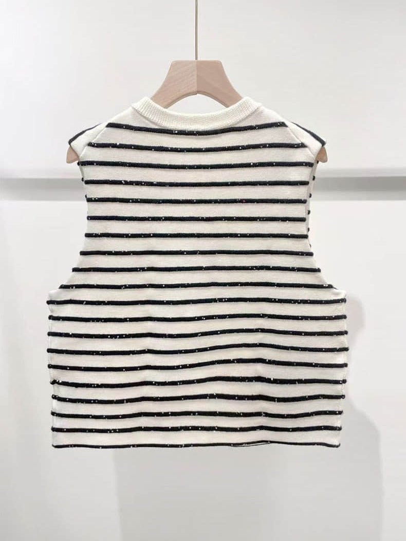 Sleeveless striped slim-fit knitted cardigan