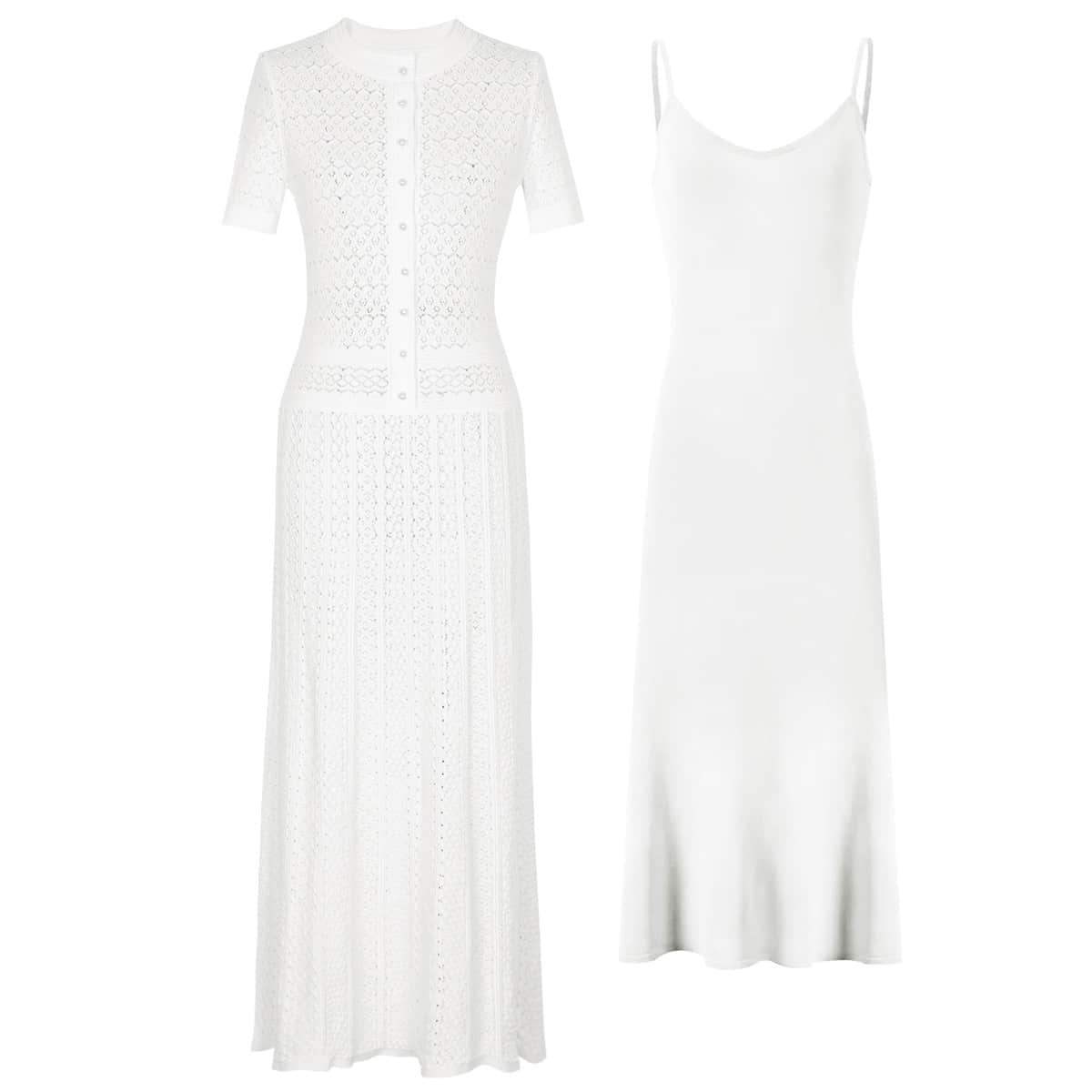 White short-sleeved slim knitted dress
