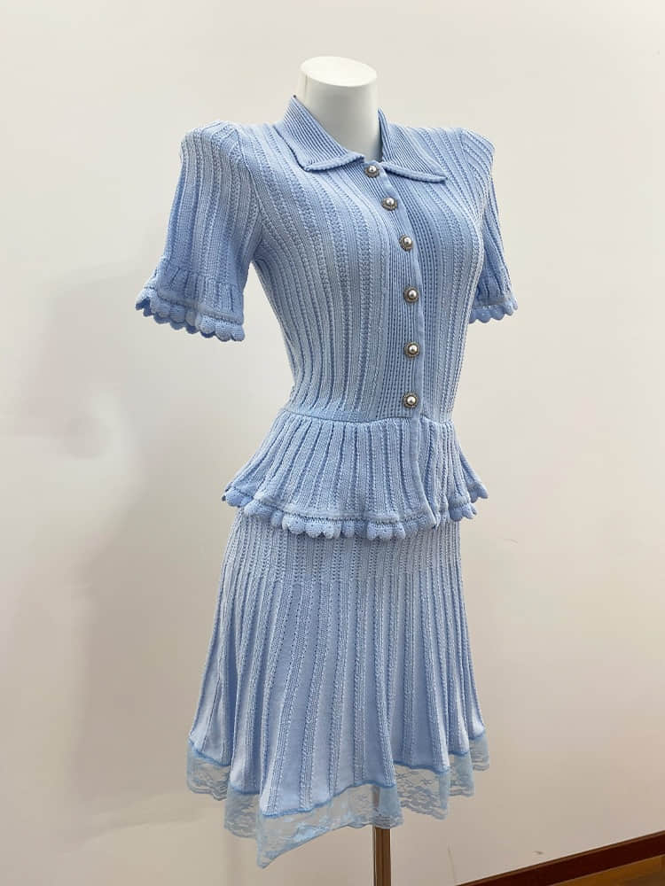 Blue short sleeve elegant dress