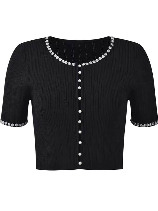 Women's Black Pearl Knitted Cardigan