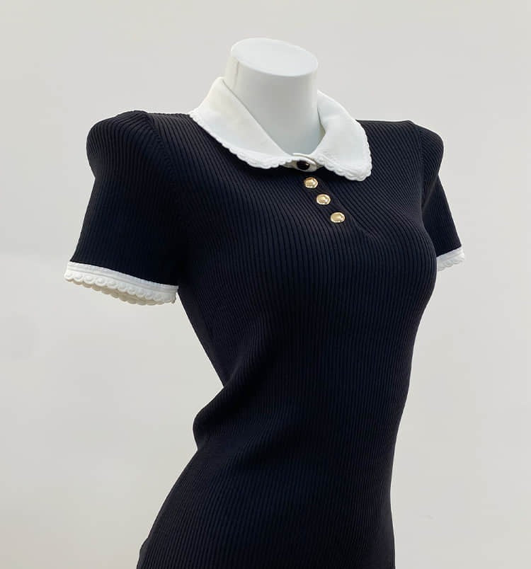 Black short sleeve lapel top