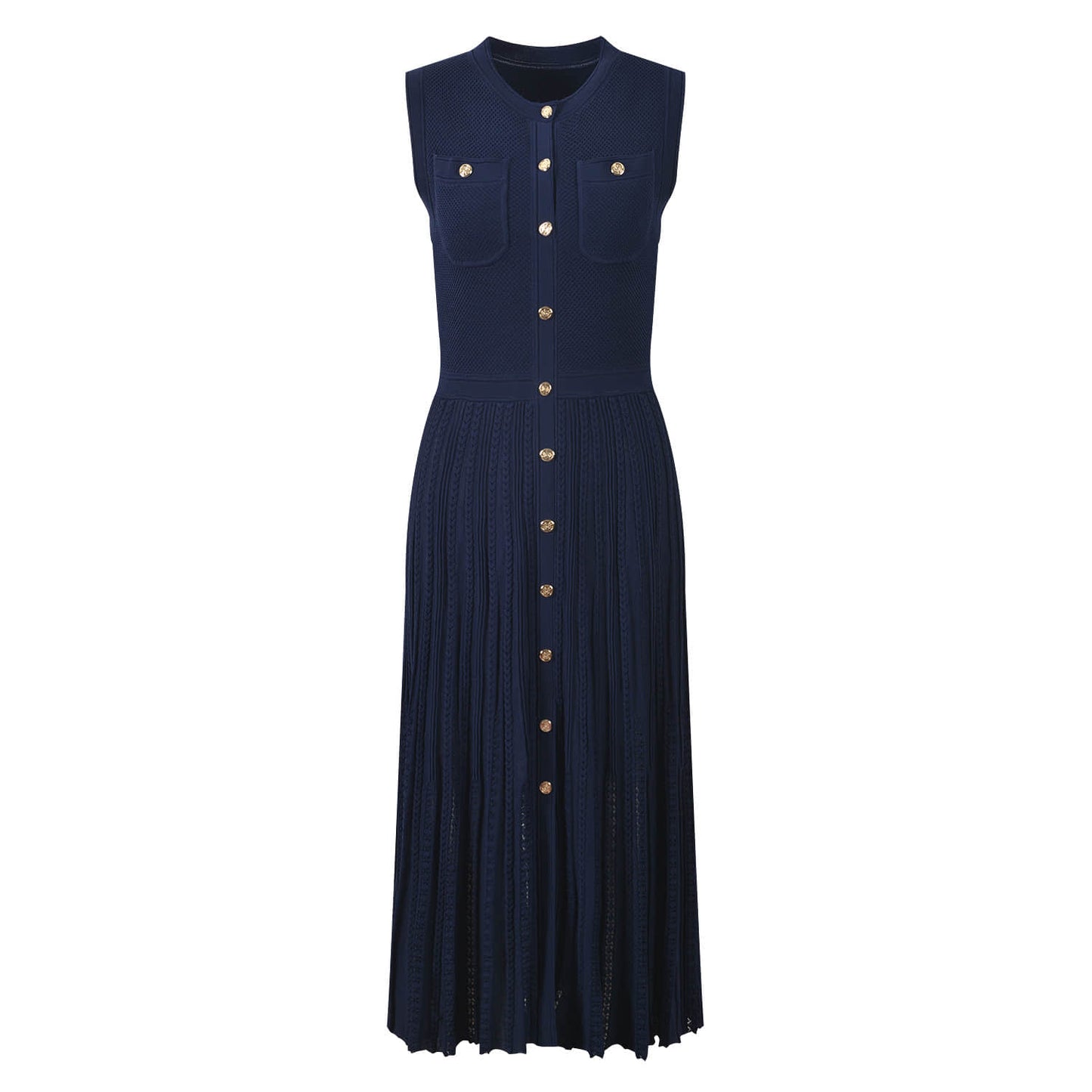 Women's deep blue sleeveless knitted dress