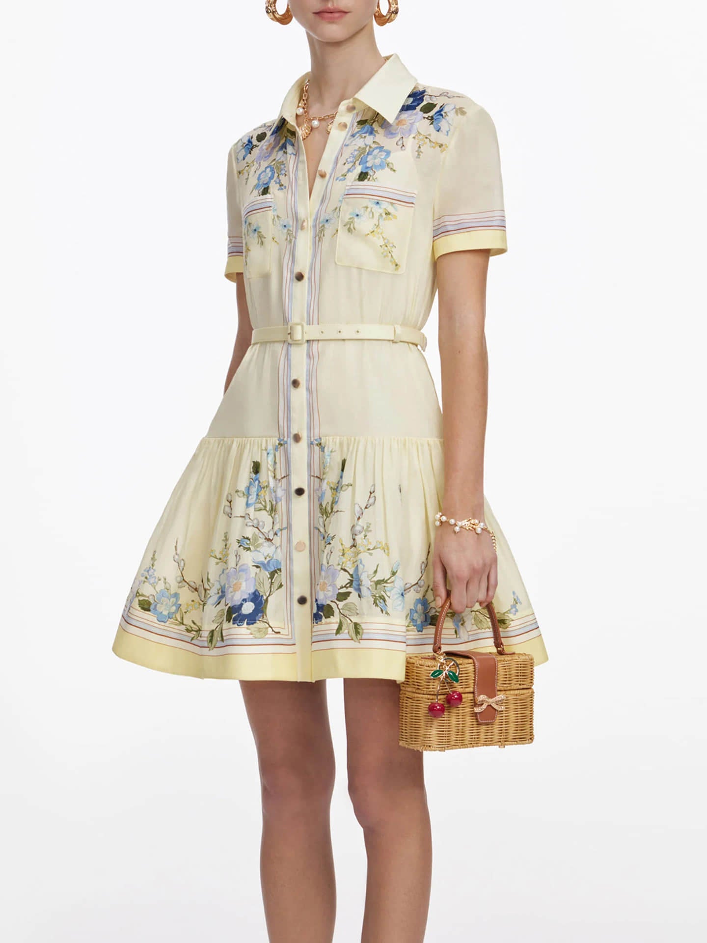 Short-sleeved V-neck mini dress