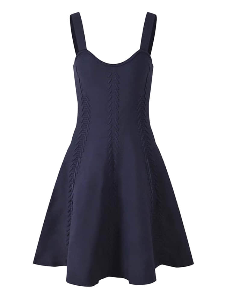 Women's dark blue cardigan paired with mini dress two-piece suit