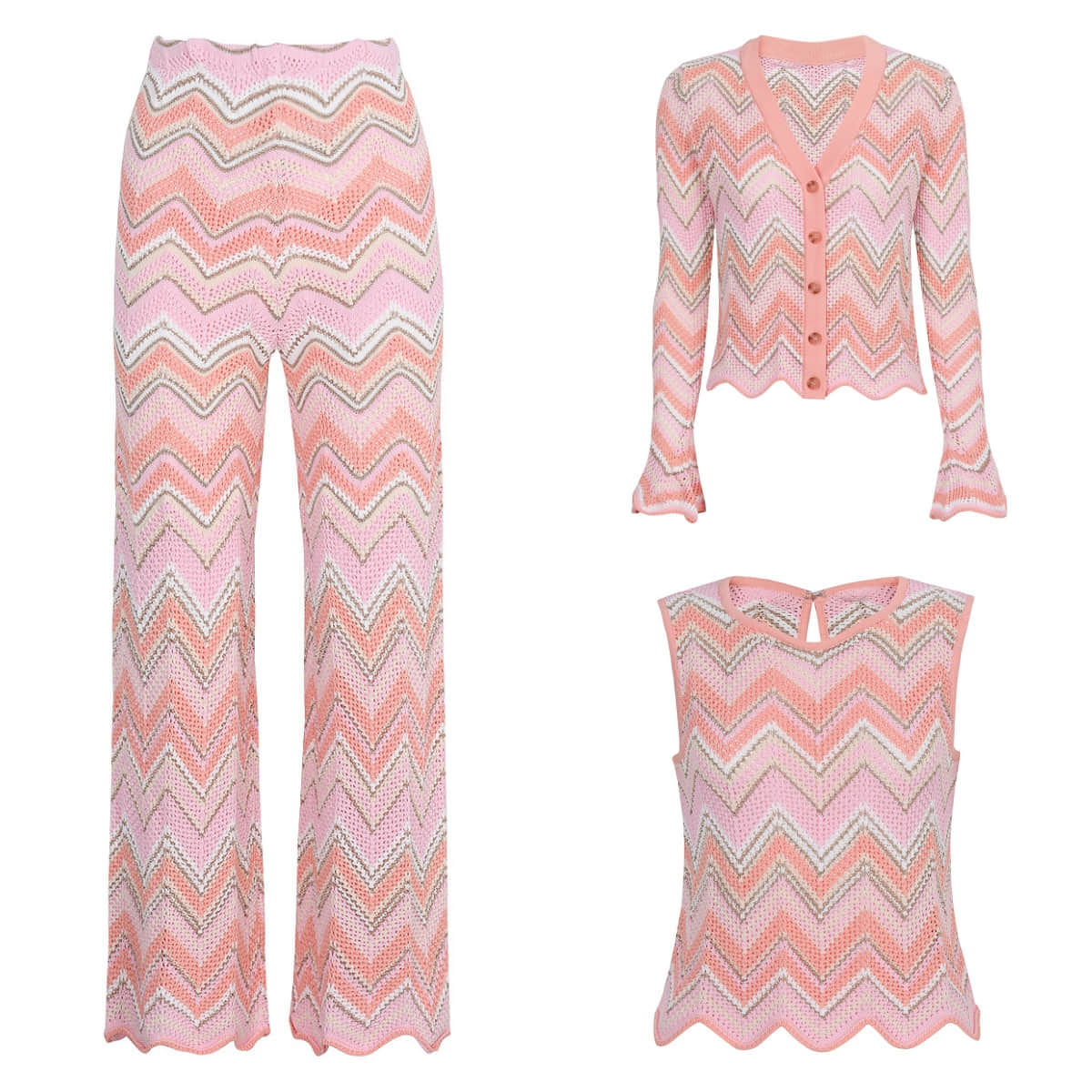 Women's Pink Stripe Three Piece Set