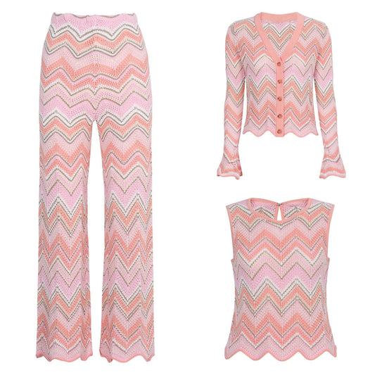 Women's Pink Stripe Three Piece Set