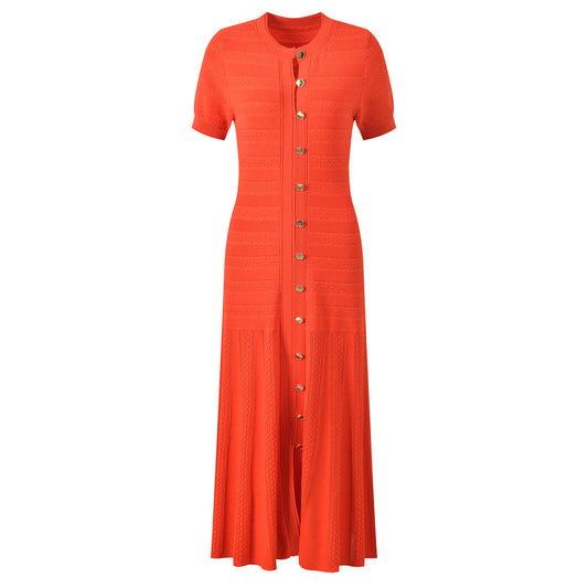 Women's Red Short Sleeve Single Breasted Knit Dress
